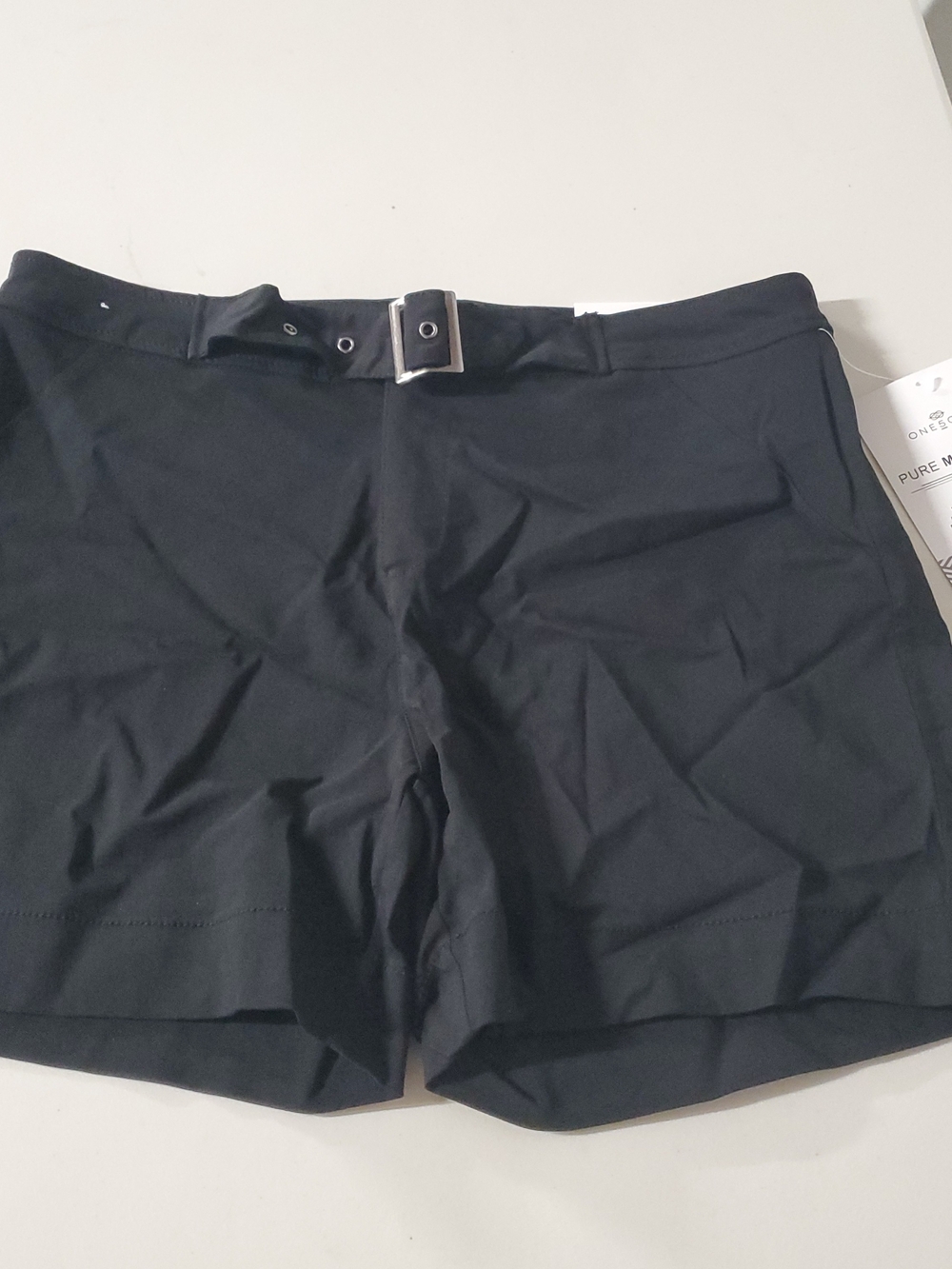 Black Mid-Rise Shorts with Belt